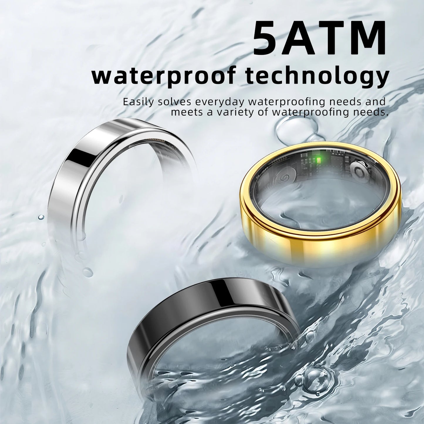 Hyprliving Smart Ring Remote Control Fitness Sleep Tracker Heart Rate Monitor Touch Screen Lighting Steel Ceramic Case