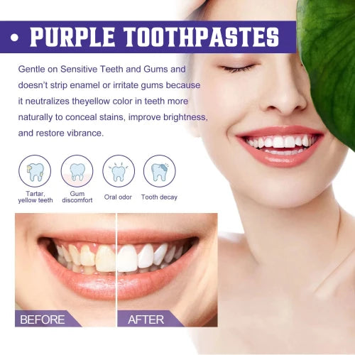 Jaysuing Purple Tooth Whitening Toothpaste Cleaning Stains Bad Breath Care For Gums White toothpaste