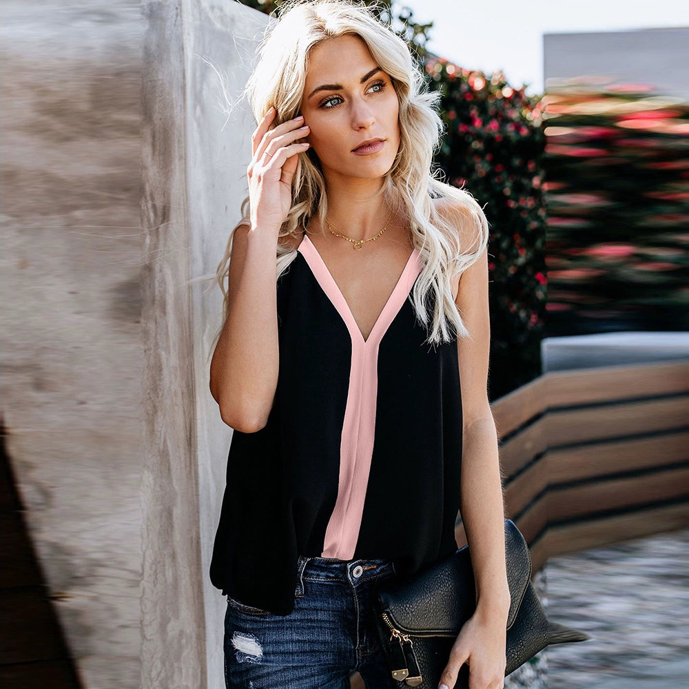 European Style Sexy Sleeveless Vest Suit V Neck T-shirt Sling