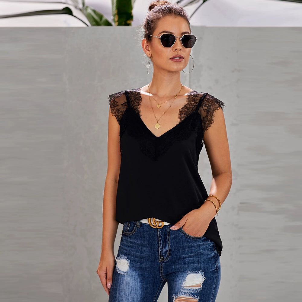 European Style Sexy Sleeveless Vest Suit V Neck T-shirt Sling