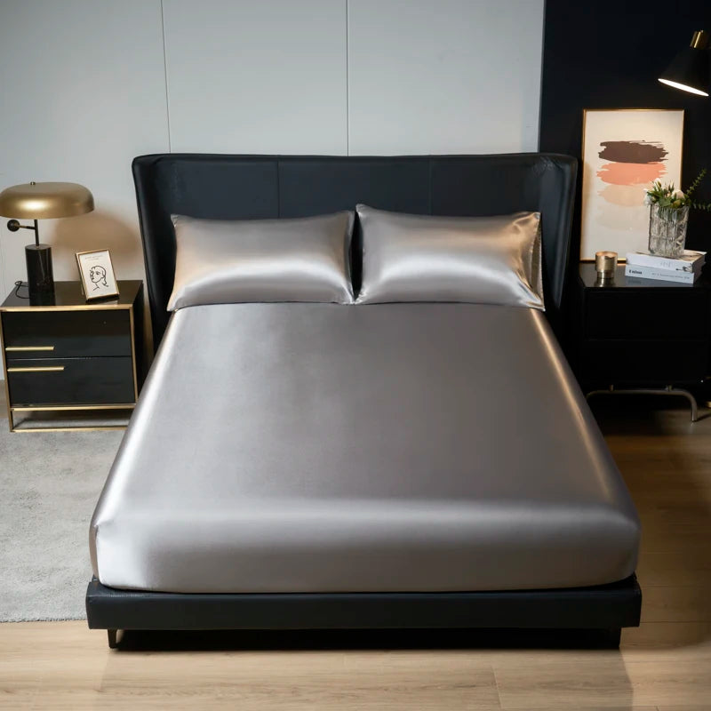 UPzo 100%Polyester 1pcs satin surface Bedding Fitted Sheet(No pillowcase)Elastic Band Around Mattress Cover King Bed Cover Sheet