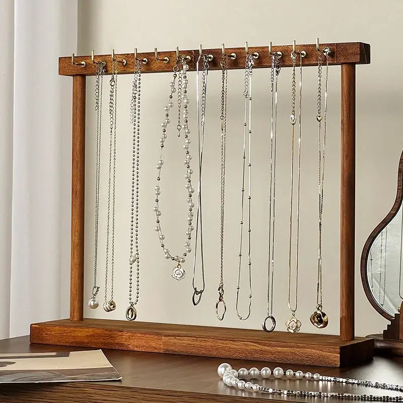 Jewelry Organizer Display Stand Solid Wood Necklace Hanging Countertop Rack For Chains Earrings Bracelets Showcase Storage Rack