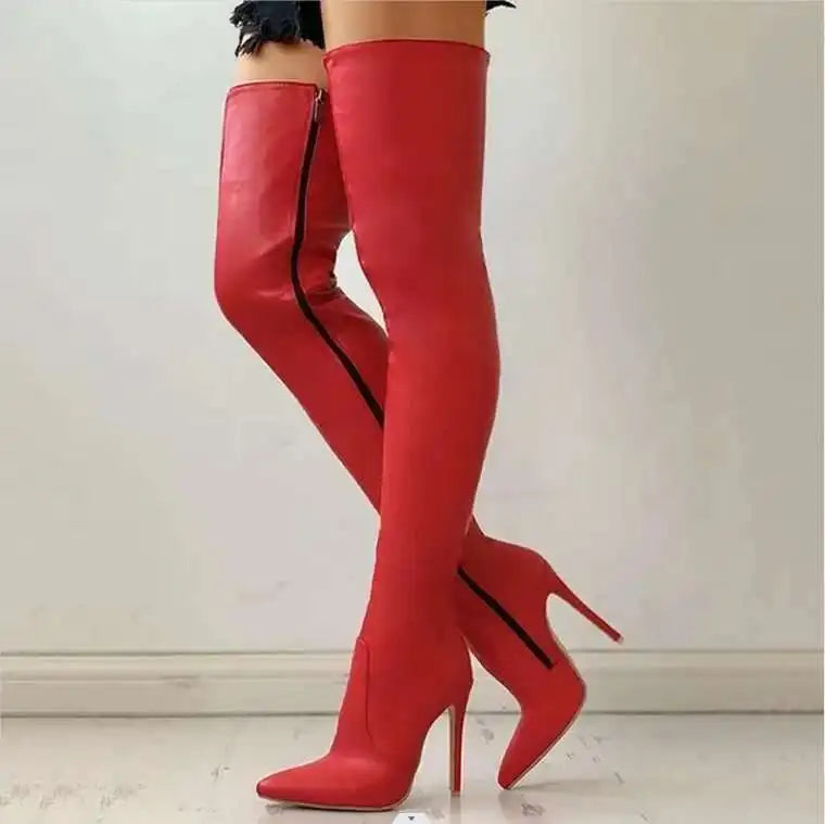 Autumn/Winter Women's Boots Sexy High Heels Slim Over The Knee Boots Pointed Side Zipper Large Size 34-47 Long Boots