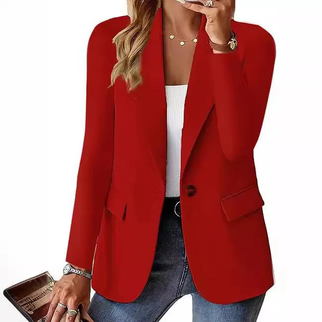 Europe and The United States Fashion Solid Color Single Button Suit Jacket, Women's Autumn Leisure Slim Small Suit with Pockets