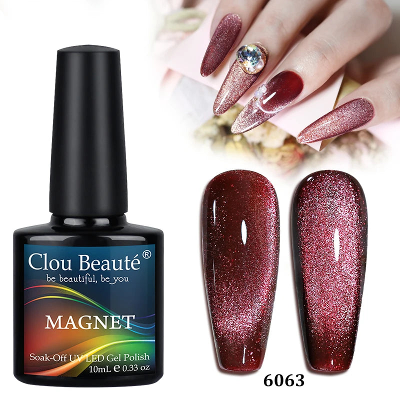 Clou Beaute Red Green Crystal Cat Eye Magnetic Gel Nail Polish 9D Galaxy Effect Holographic Reflective UV LED Varnish Nail Art