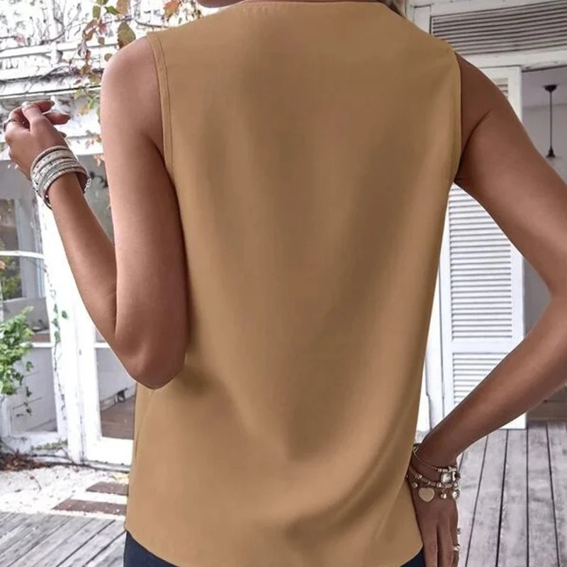 Solid Casual Loose Sleeveless Blouses For Women Fashion Summer Women's Oversized Shirts And Blouses Elegant Youth Female Tops