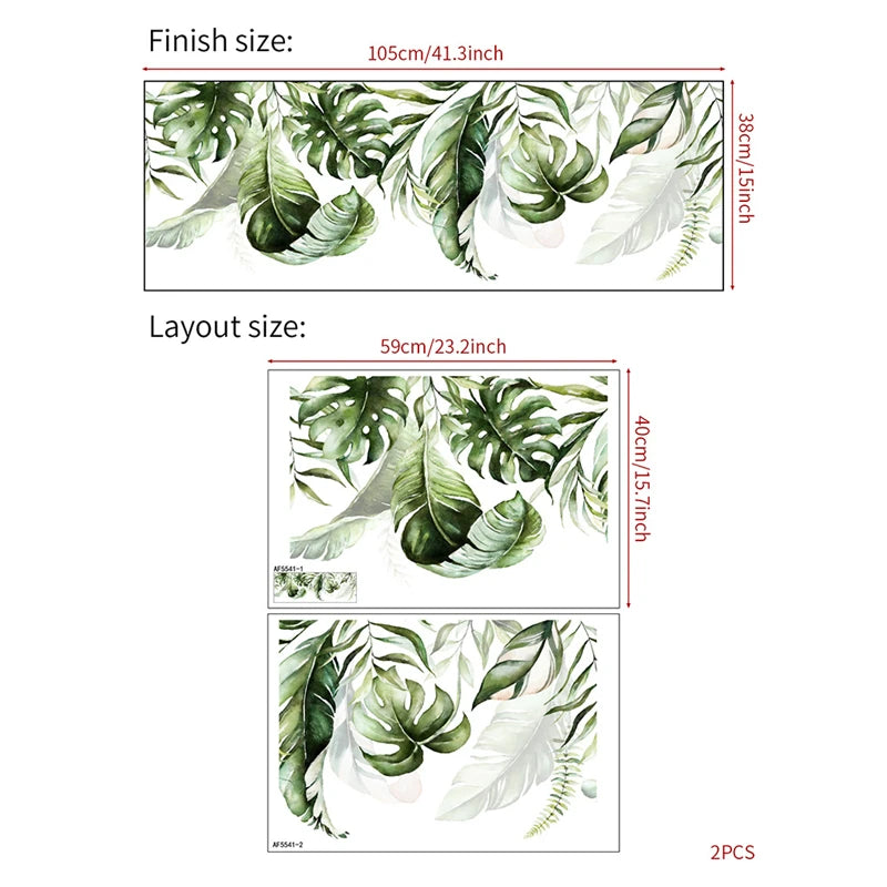 Tropical Plant Leaves Wall Stickers Nordic Rainforest Green Plants Window Decal DIY Mural for Children's Room Home Decoration