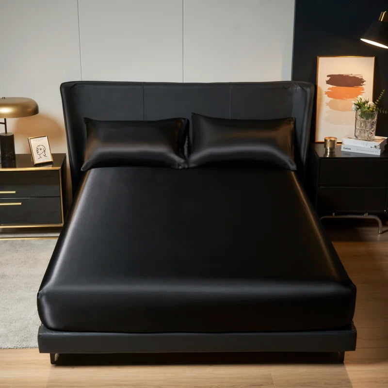 UPzo 100%Polyester 1pcs satin surface Bedding Fitted Sheet(No pillowcase)Elastic Band Around Mattress Cover King Bed Cover Sheet