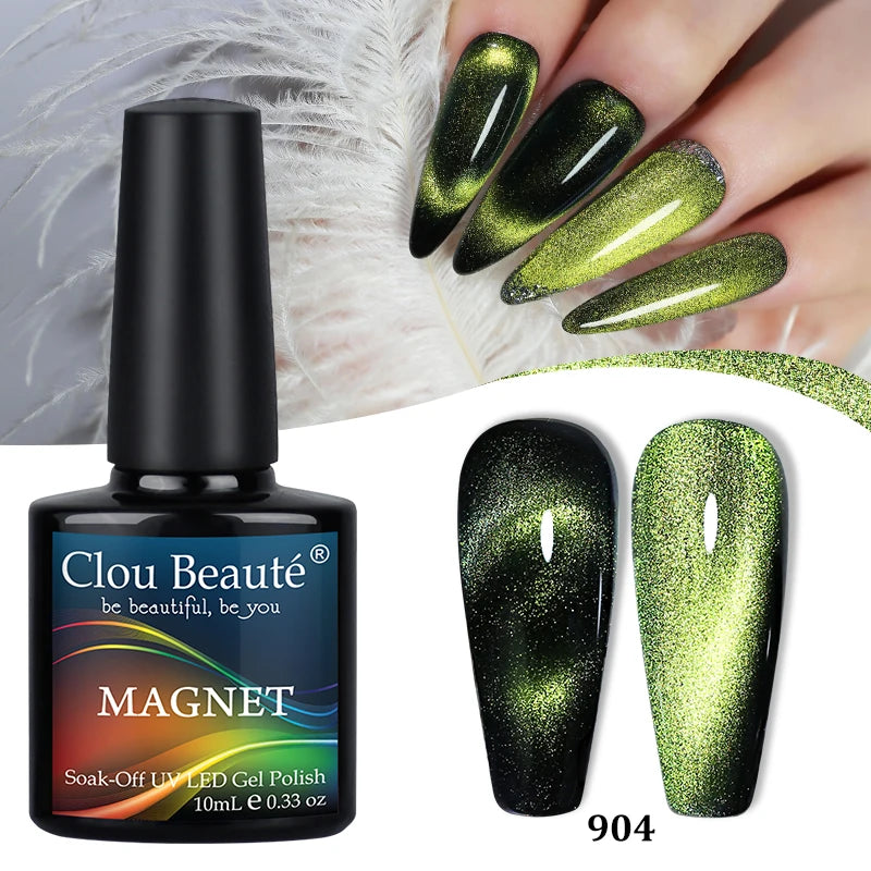 Clou Beaute Red Green Crystal Cat Eye Magnetic Gel Nail Polish 9D Galaxy Effect Holographic Reflective UV LED Varnish Nail Art