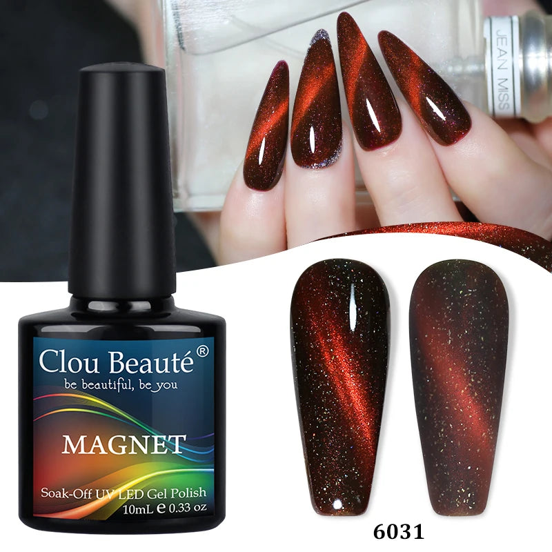 Clou Beaute Red Green Crystal Cat Eye Magnetic Gel Nail Polish 9D Galaxy Effect Holographic Reflective UV LED Varnish Nail Art