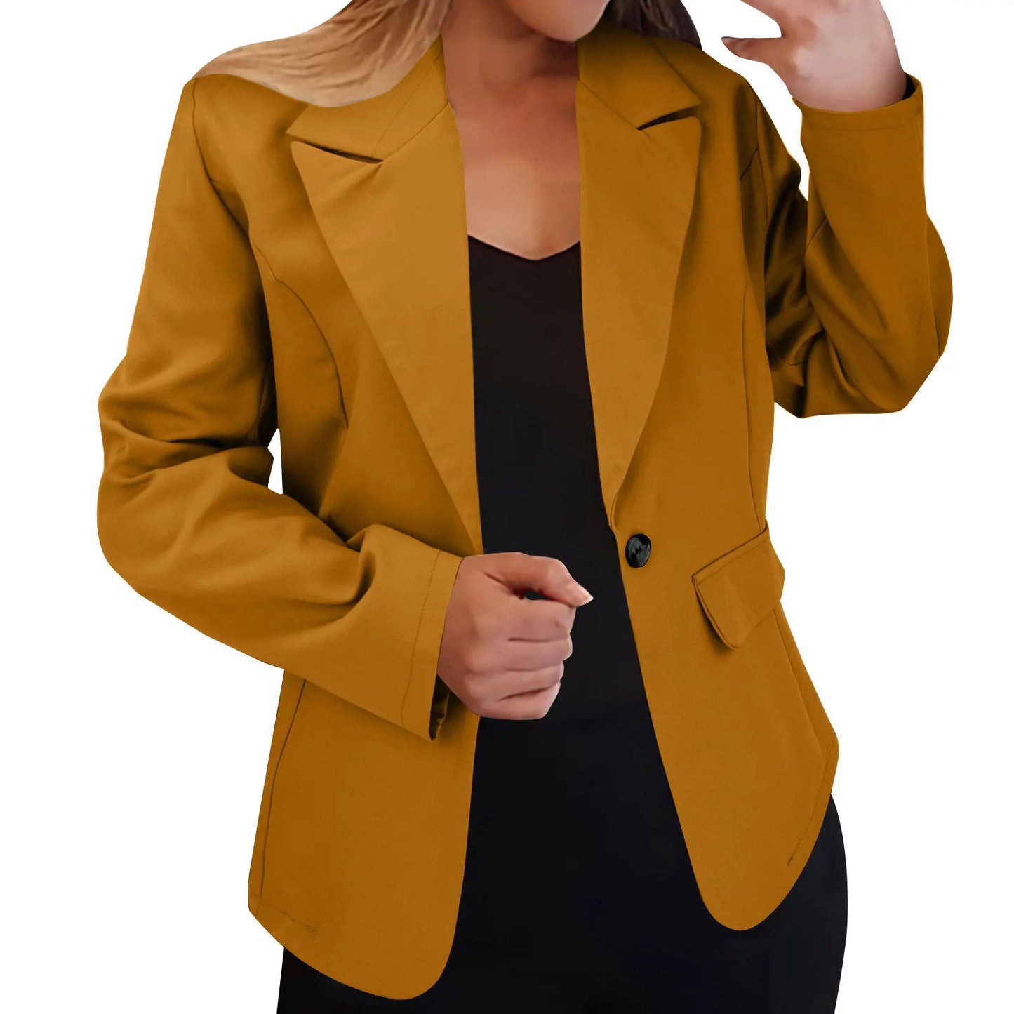 Europe and The United States Fashion Solid Color Single Button Suit Jacket, Women's Autumn Leisure Slim Small Suit with Pockets