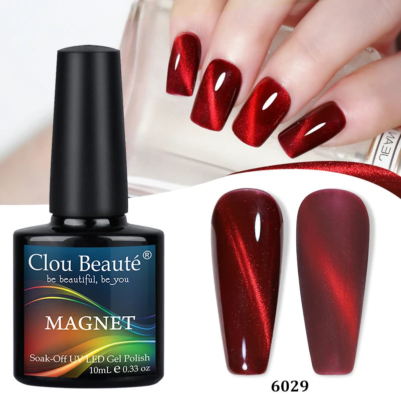 Clou Beaute Red Green Crystal Cat Eye Magnetic Gel Nail Polish 9D Galaxy Effect Holographic Reflective UV LED Varnish Nail Art