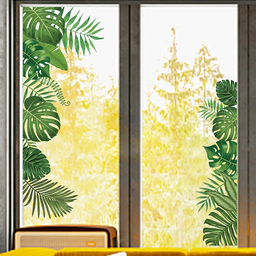 Tropical Plant Leaves Wall Stickers Nordic Rainforest Green Plants Window Decal DIY Mural for Children's Room Home Decoration