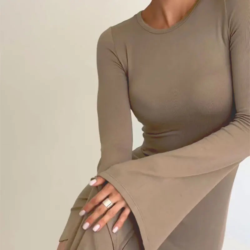 Autumn Dresses Women Fashion Casual Streetwear Long Sleeves O-Neck Brown Winter Dresses Female Slim Club Party Elegant Dresses