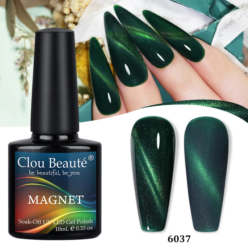 Clou Beaute Red Green Crystal Cat Eye Magnetic Gel Nail Polish 9D Galaxy Effect Holographic Reflective UV LED Varnish Nail Art