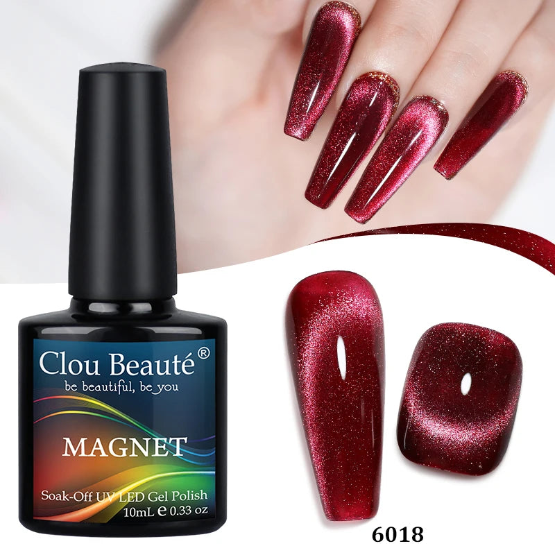 Clou Beaute Red Green Crystal Cat Eye Magnetic Gel Nail Polish 9D Galaxy Effect Holographic Reflective UV LED Varnish Nail Art