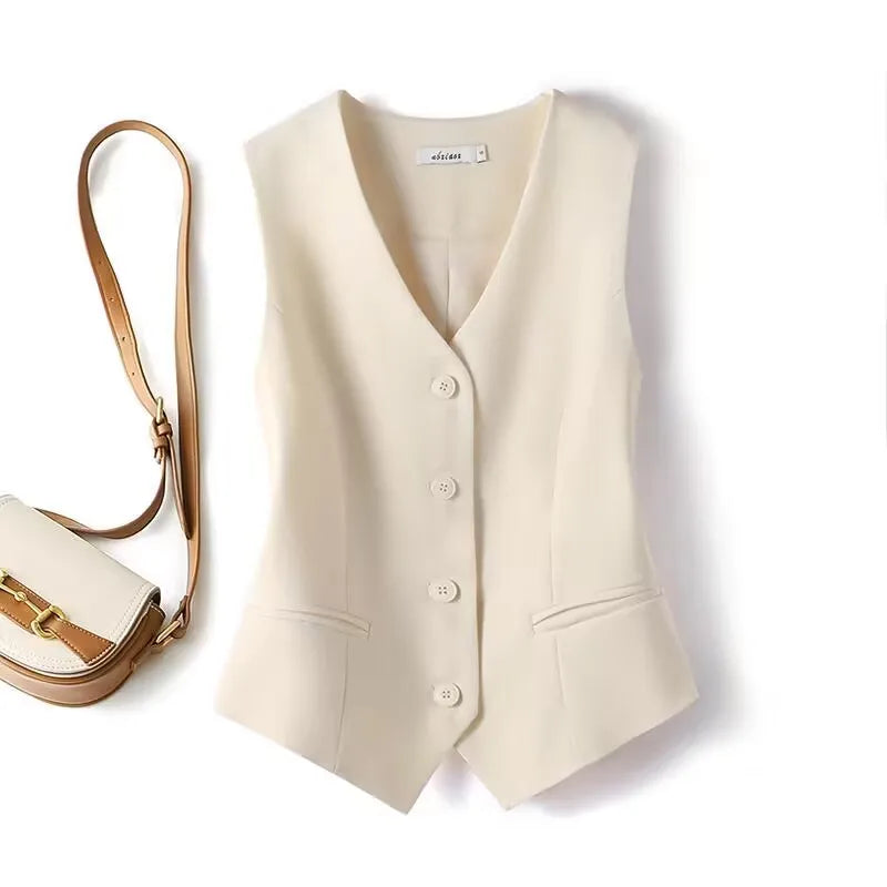 Women's Vest Suit and Vest 2025 Spring Autumn New Slim Fit Outfit Layup for Women's Kam Shoulder Short Sleeveless Blazer Summer