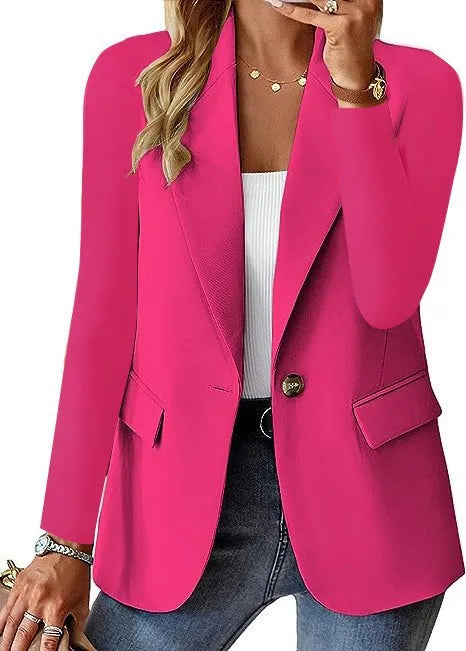 Europe and The United States Fashion Solid Color Single Button Suit Jacket, Women's Autumn Leisure Slim Small Suit with Pockets