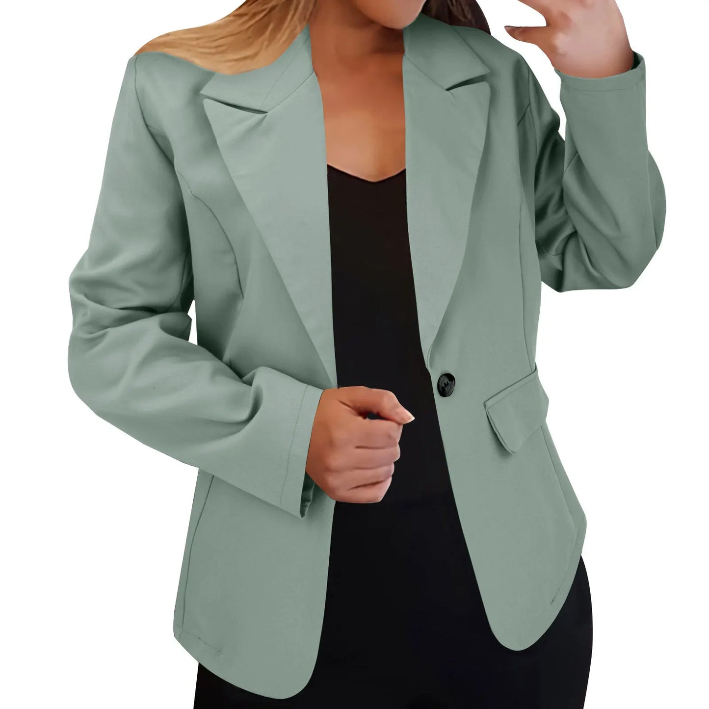 Europe and The United States Fashion Solid Color Single Button Suit Jacket, Women's Autumn Leisure Slim Small Suit with Pockets