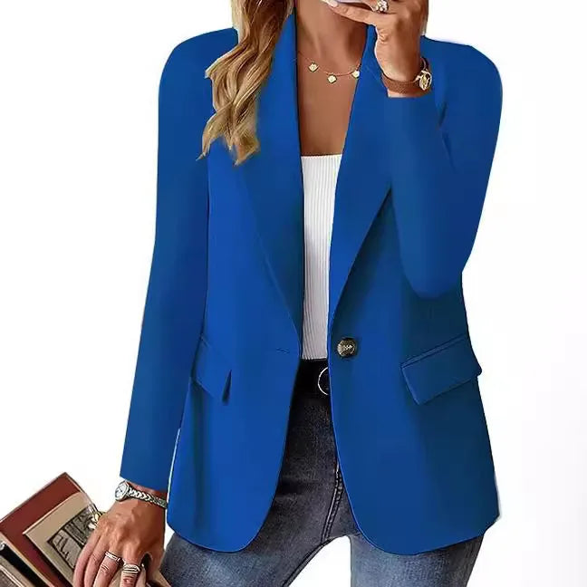 Europe and The United States Fashion Solid Color Single Button Suit Jacket, Women's Autumn Leisure Slim Small Suit with Pockets