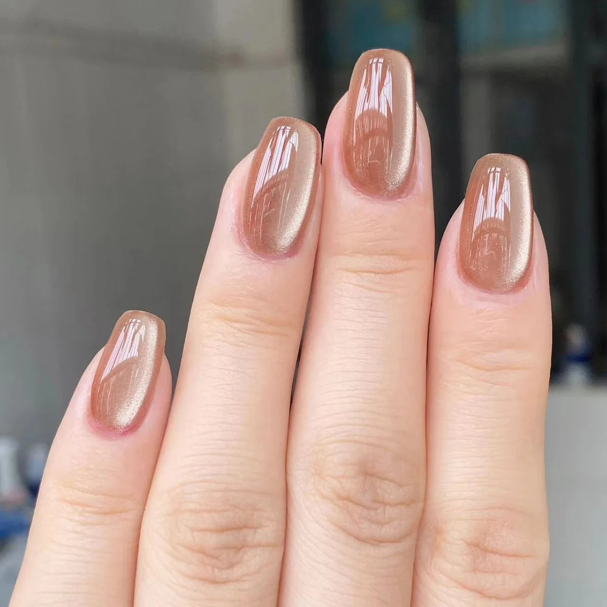 24pcs/set cat eyes fake nails for women girls red brown green blue grey sparkling short tips faux ongles press on false nail