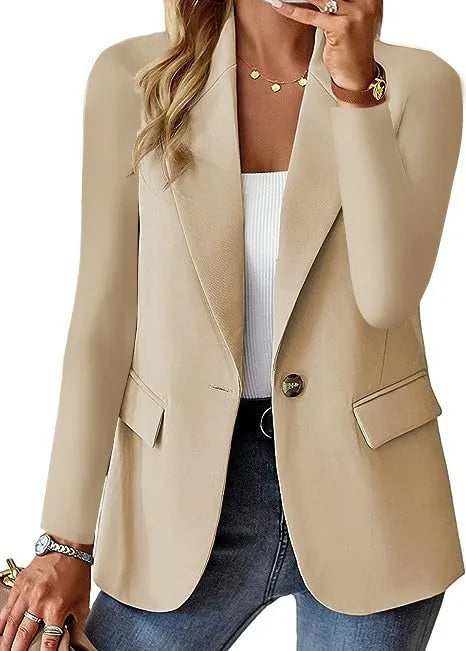 Europe and The United States Fashion Solid Color Single Button Suit Jacket, Women's Autumn Leisure Slim Small Suit with Pockets