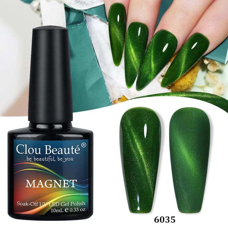 Clou Beaute Red Green Crystal Cat Eye Magnetic Gel Nail Polish 9D Galaxy Effect Holographic Reflective UV LED Varnish Nail Art