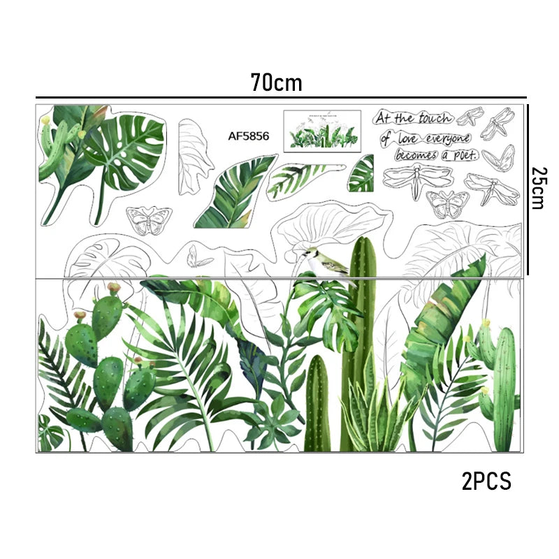 Tropical Plant Leaves Wall Stickers Nordic Rainforest Green Plants Window Decal DIY Mural for Children's Room Home Decoration