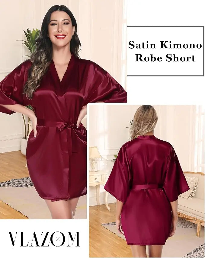 Green Nightgown Solid Color Kimono Lady Elegant Bathrobe Satin Homewear Wedding Bridal Gift Sleepwear Sexy Intimate Lingerie