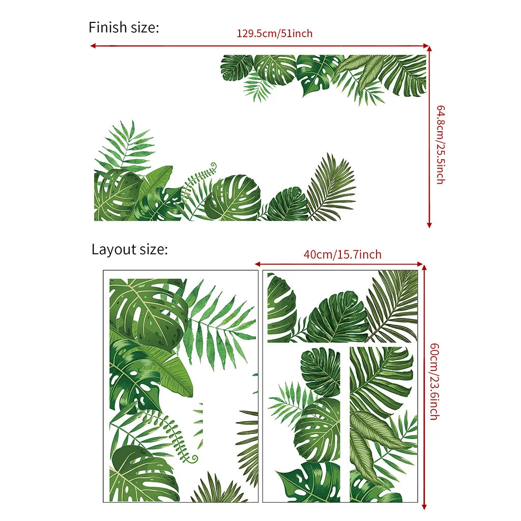 Tropical Plant Leaves Wall Stickers Nordic Rainforest Green Plants Window Decal DIY Mural for Children's Room Home Decoration