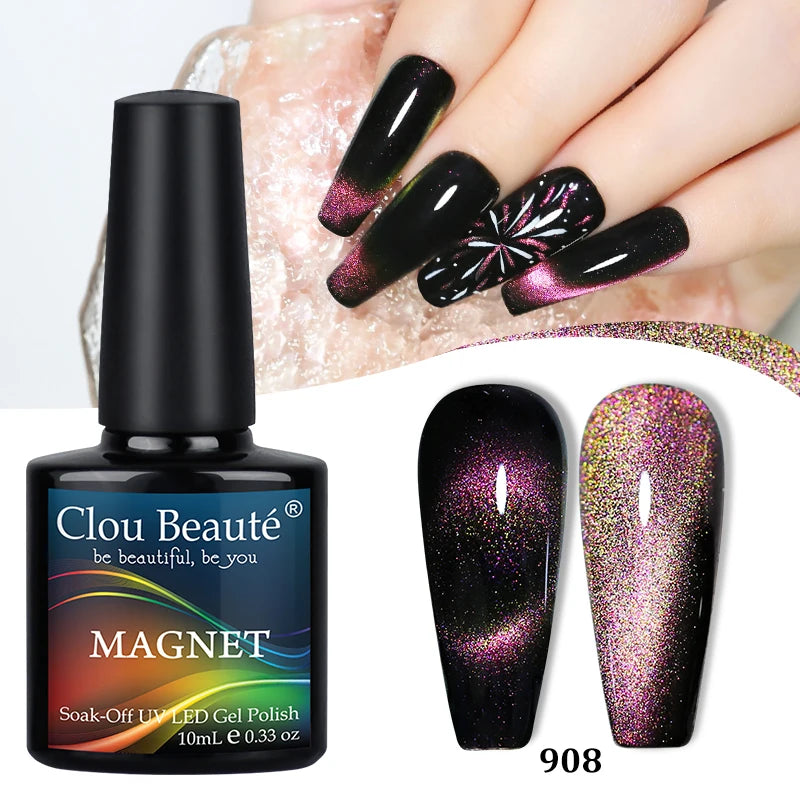 Clou Beaute Red Green Crystal Cat Eye Magnetic Gel Nail Polish 9D Galaxy Effect Holographic Reflective UV LED Varnish Nail Art
