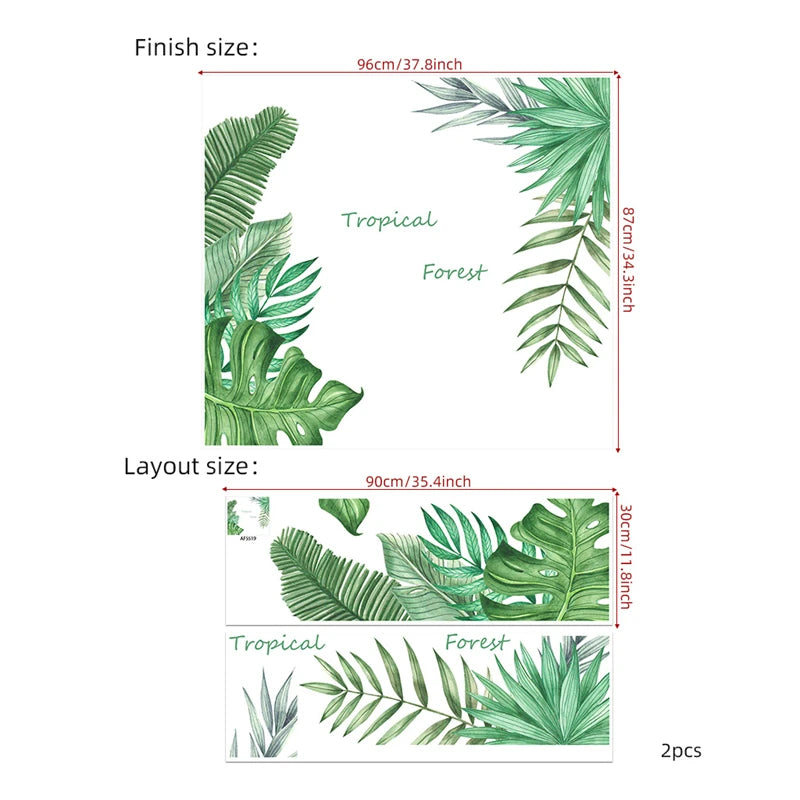 Tropical Plant Leaves Wall Stickers Nordic Rainforest Green Plants Window Decal DIY Mural for Children's Room Home Decoration