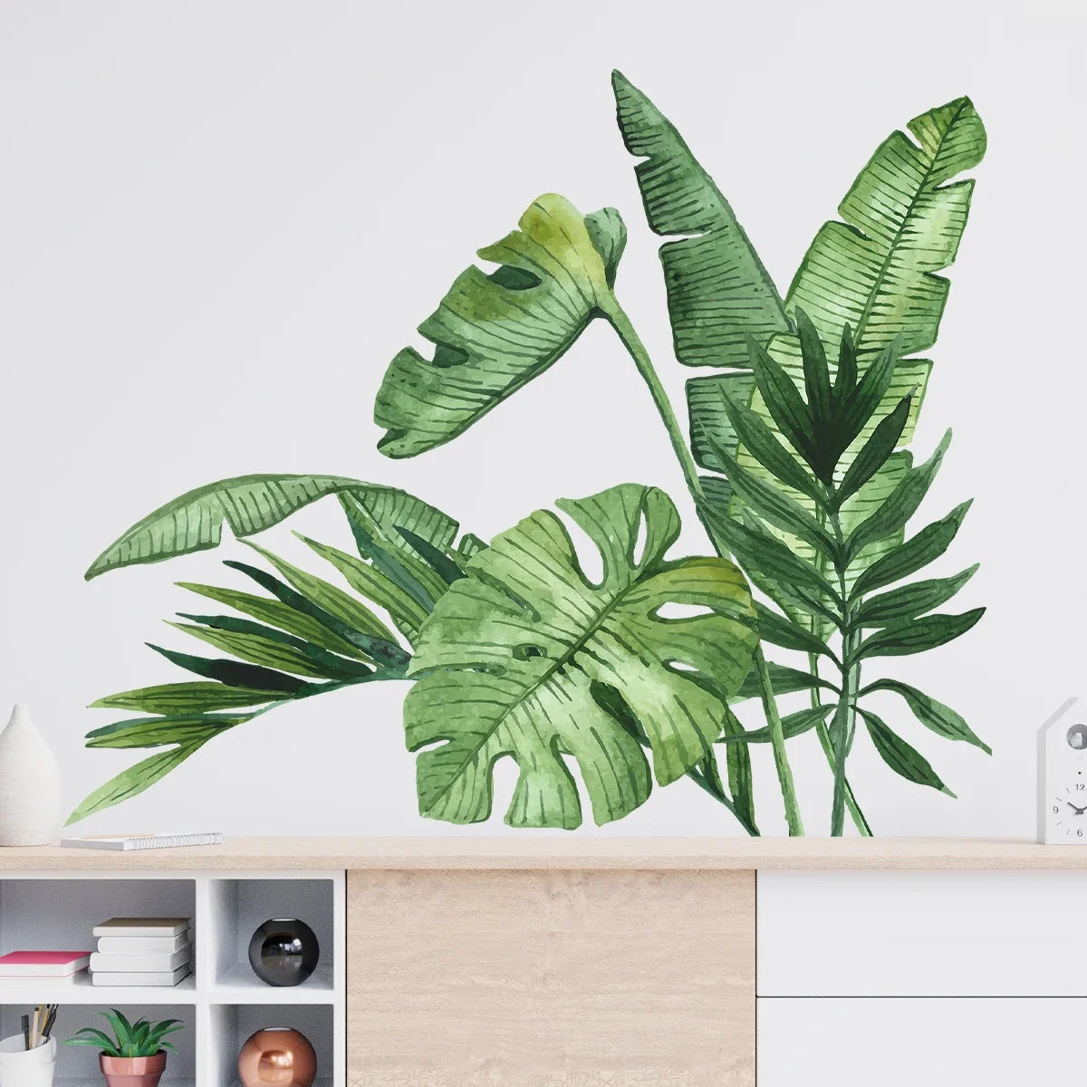 Realistic Tropical Green Turtle Leaf Wall Stickers for Living Room Decor Children Room Bedroom Bathroom Decoration Wall Decals