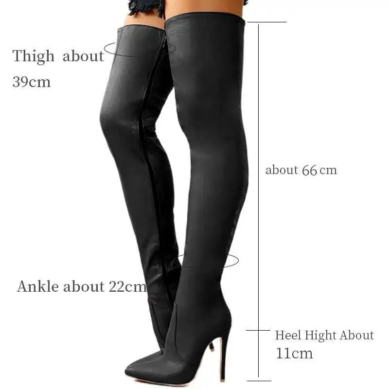 Autumn/Winter Women's Boots Sexy High Heels Slim Over The Knee Boots Pointed Side Zipper Large Size 34-47 Long Boots