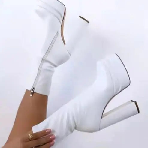 Luxury autumn/winter new double waterproof platform leather thick heel ankle boots women's large size high-heeled women's boots