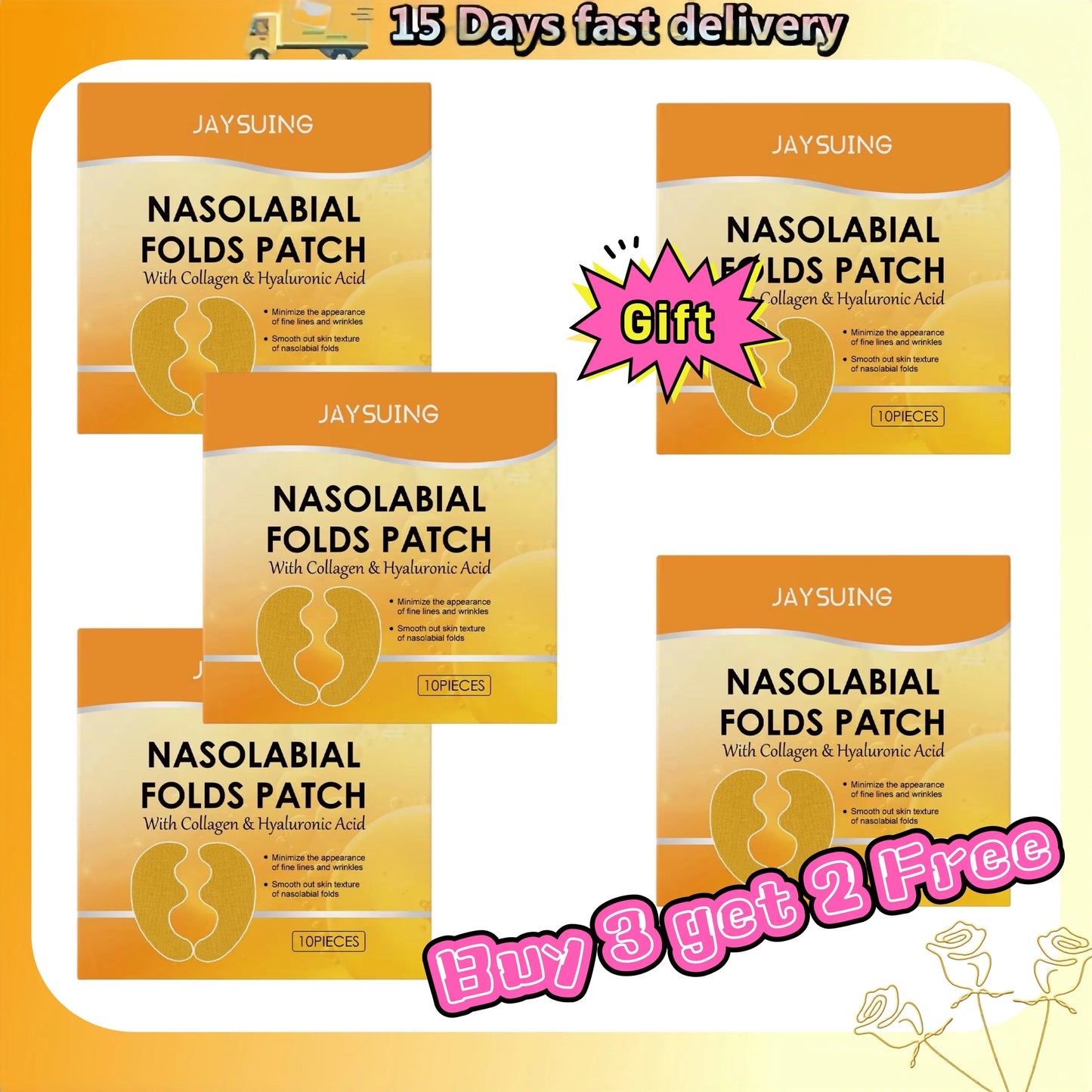 Nasolabial Folds Patch Contain Collagen Hyaluronic Acid Firming Skin Fade Fine Lines Deep Moisturizing Facial Mask Anti Wrinkle
