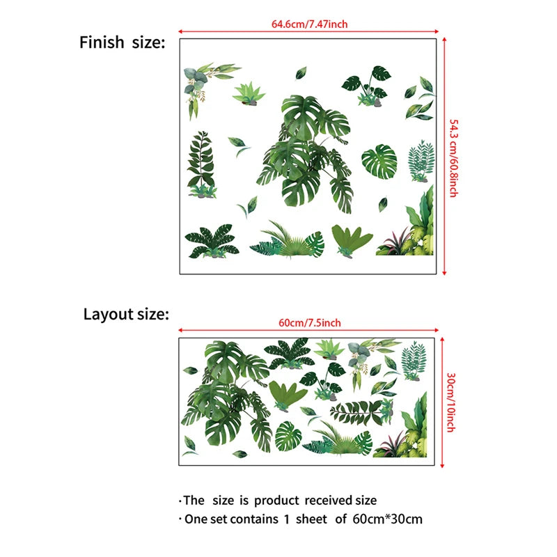 Tropical Plant Leaves Wall Stickers Nordic Rainforest Green Plants Window Decal DIY Mural for Children's Room Home Decoration