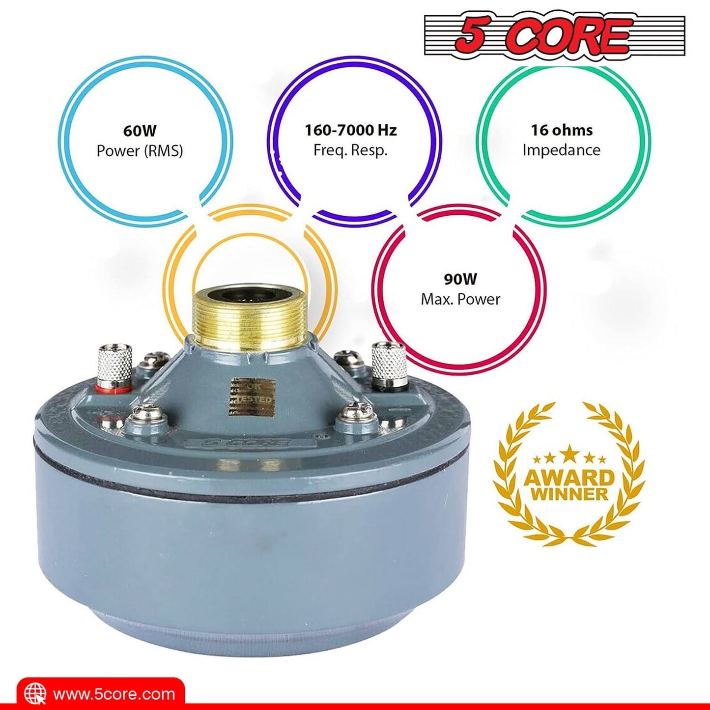 5 Core PA Horn Speaker 600W PMPO Compression Driver in 22 Inch Trumpet Throat Loud Audio System-2