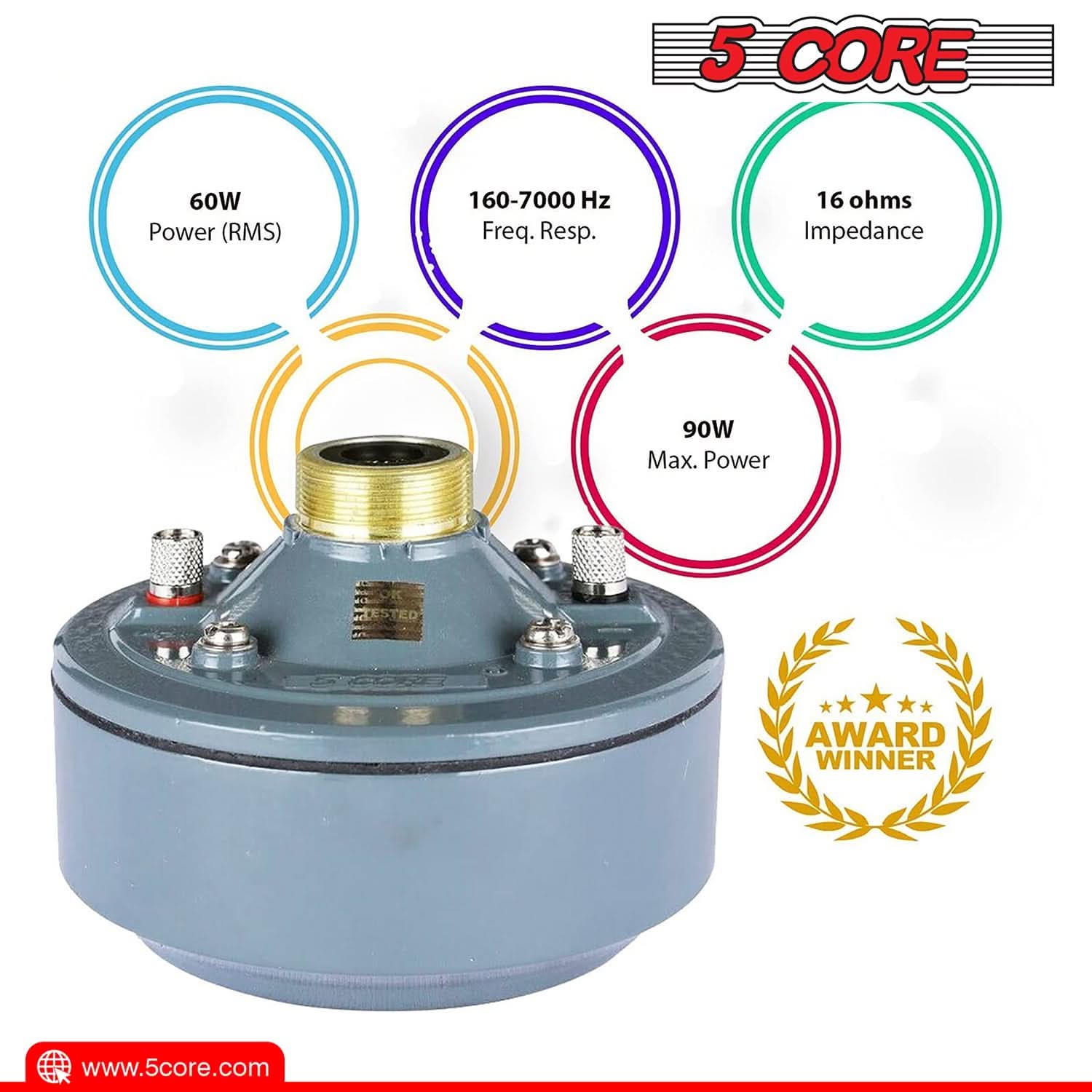 5 Core PA Horn Speaker 600W PMPO Compression Driver in 22 Inch Trumpet Throat Loud Audio System-2