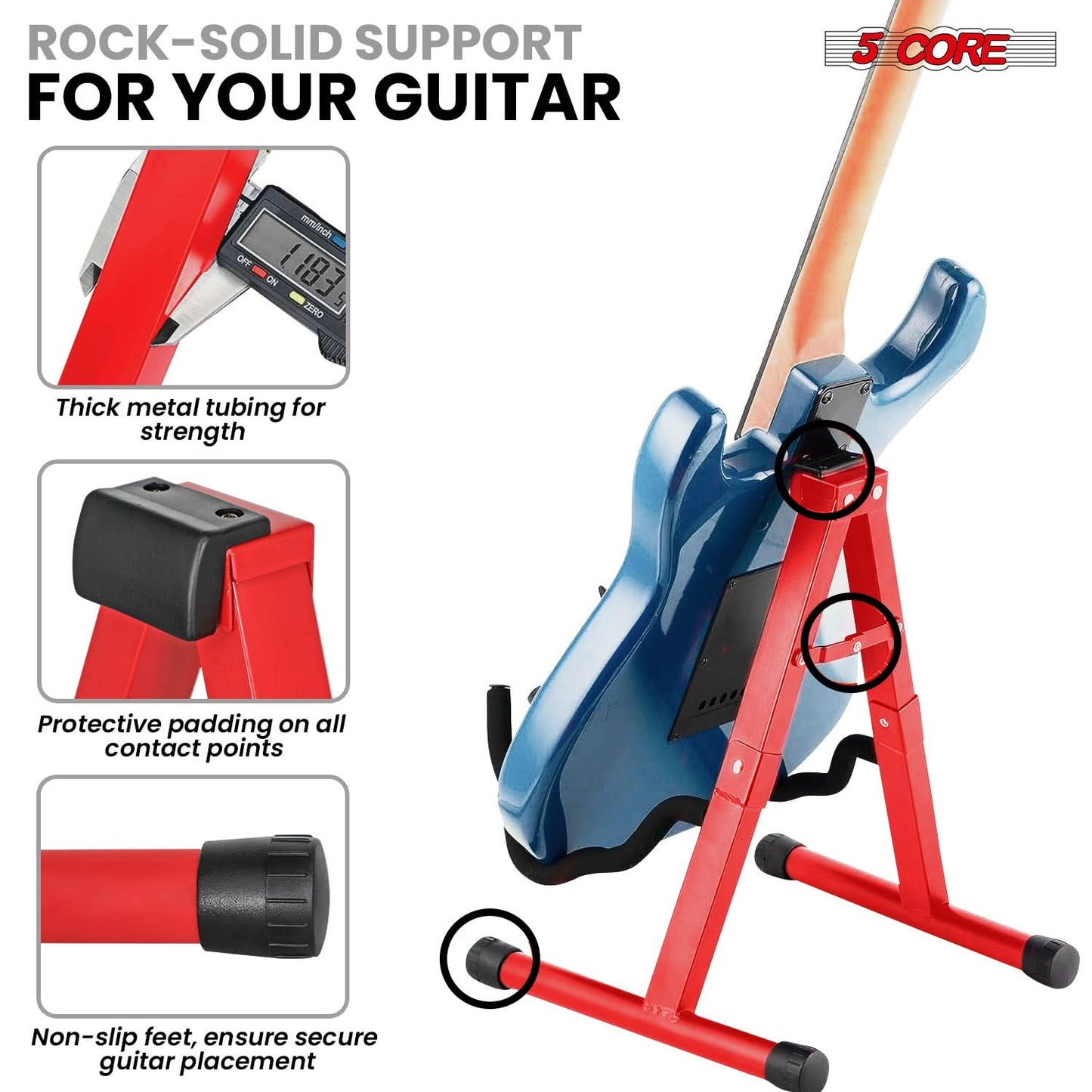 5 Core Guitar Stand A Frame Shape w Soft Foam Arm Non Slip Rubber for Acoustic Electric Bass Ukulele-4