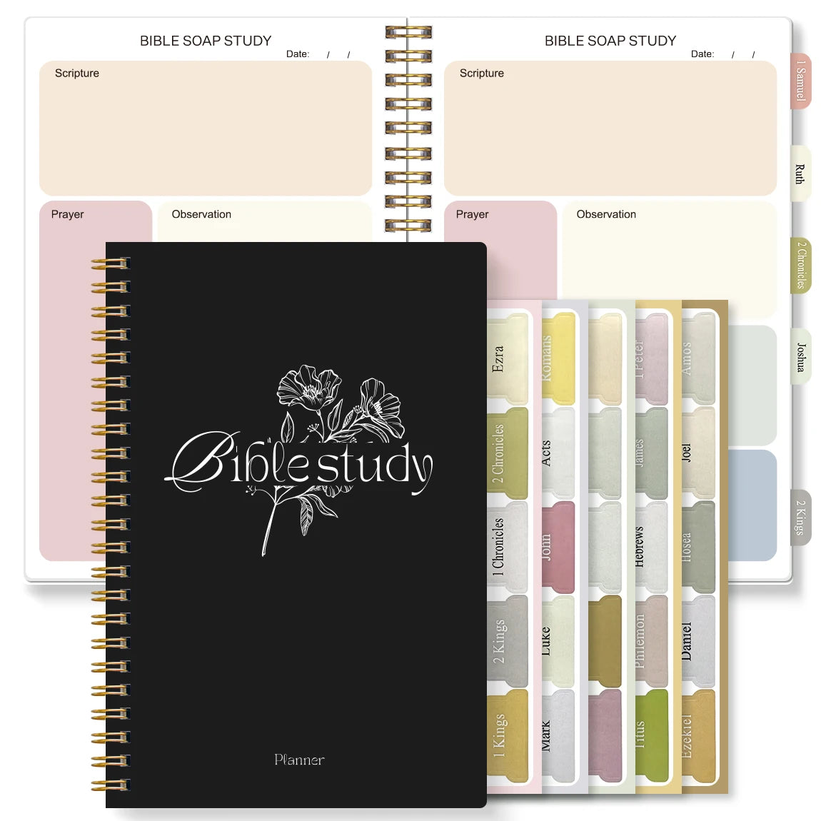 Bible Study Journal with Colorful Scripture Stickers–SOAP Method Prayer Notebook with Tabs for Bible Books,Christian Gift