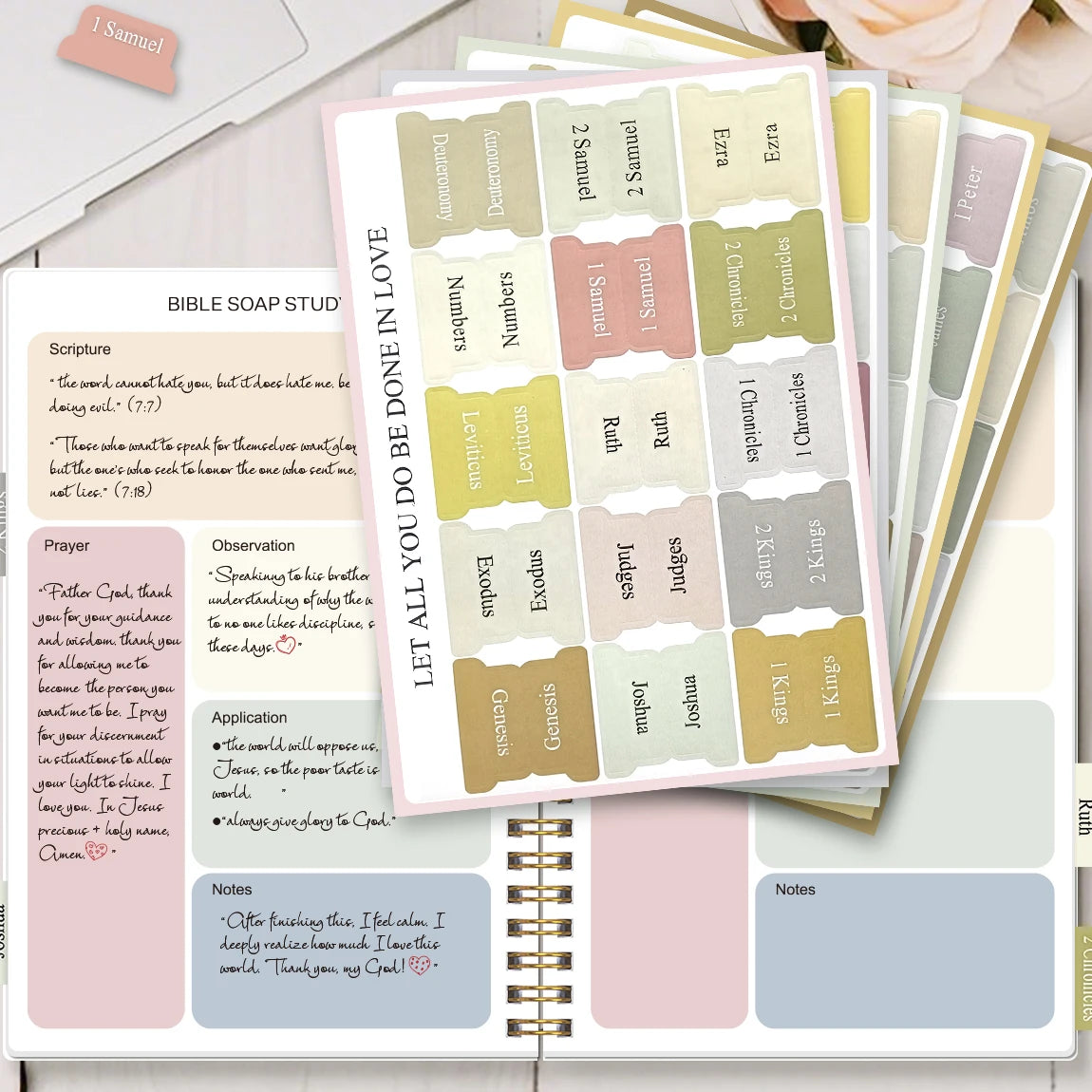 Bible Study Journal with Colorful Scripture Stickers–SOAP Method Prayer Notebook with Tabs for Bible Books,Christian Gift