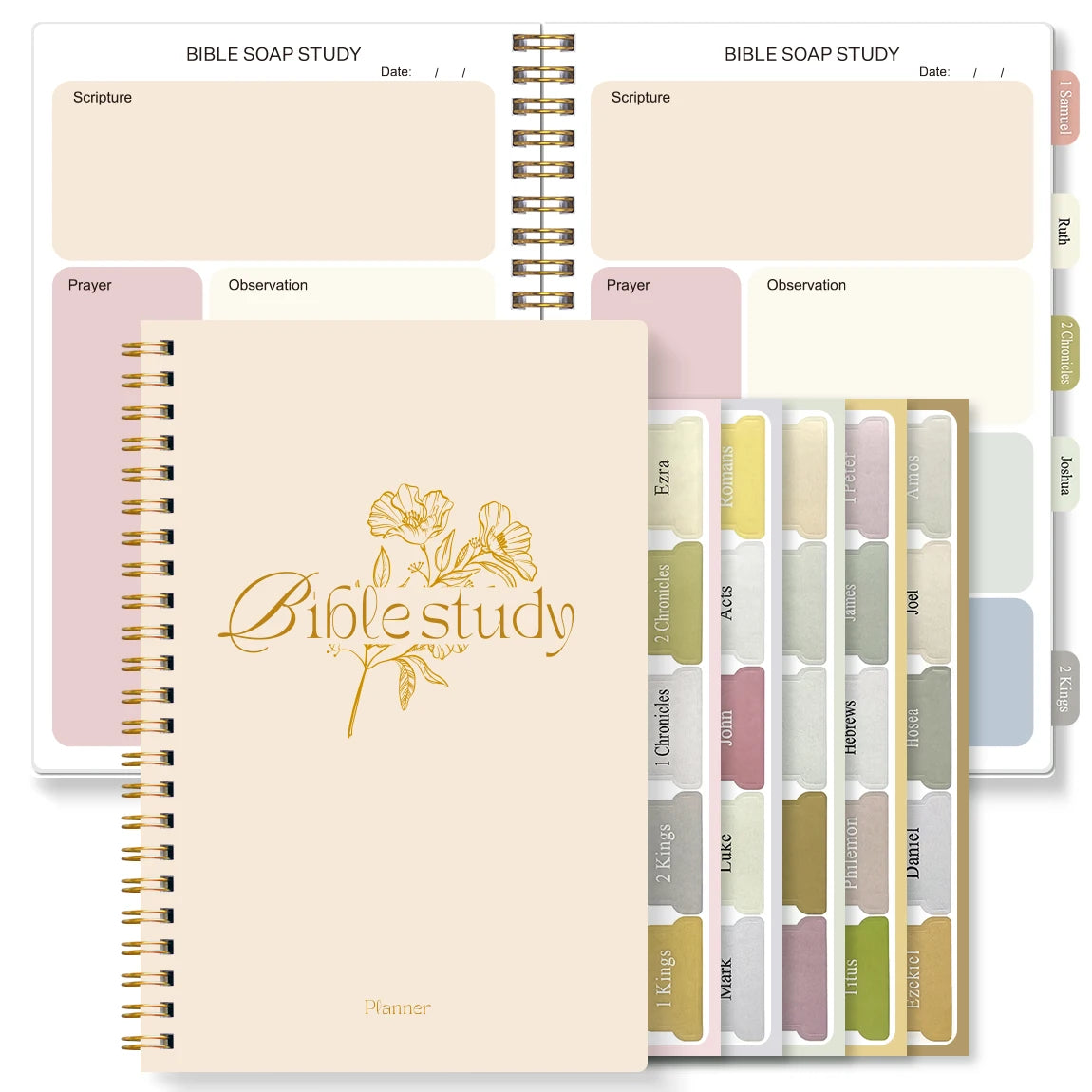 Bible Study Journal with Colorful Scripture Stickers–SOAP Method Prayer Notebook with Tabs for Bible Books,Christian Gift