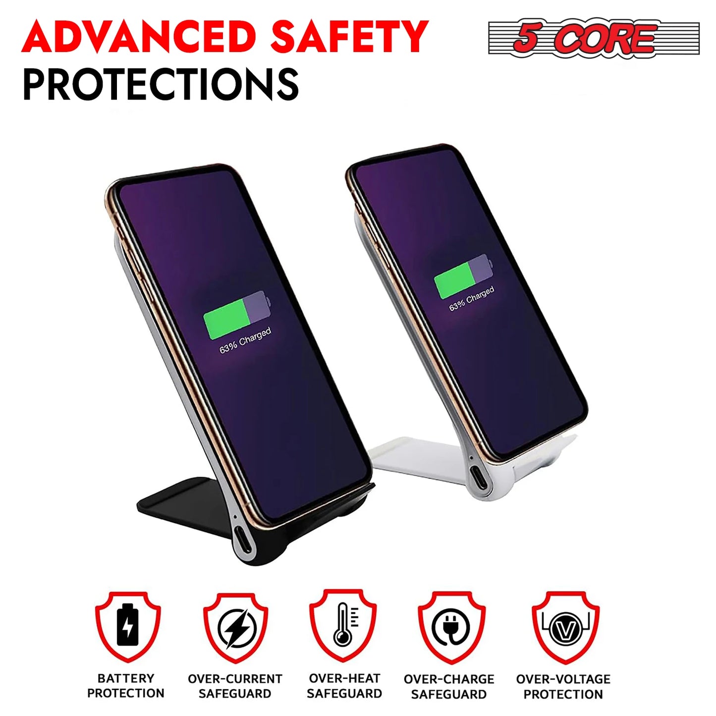 5 Core Wireless Charger 15W Max Fast Wireless Charging Pad Glass Top Pair Boostcharge Slim USB-C CDKW03