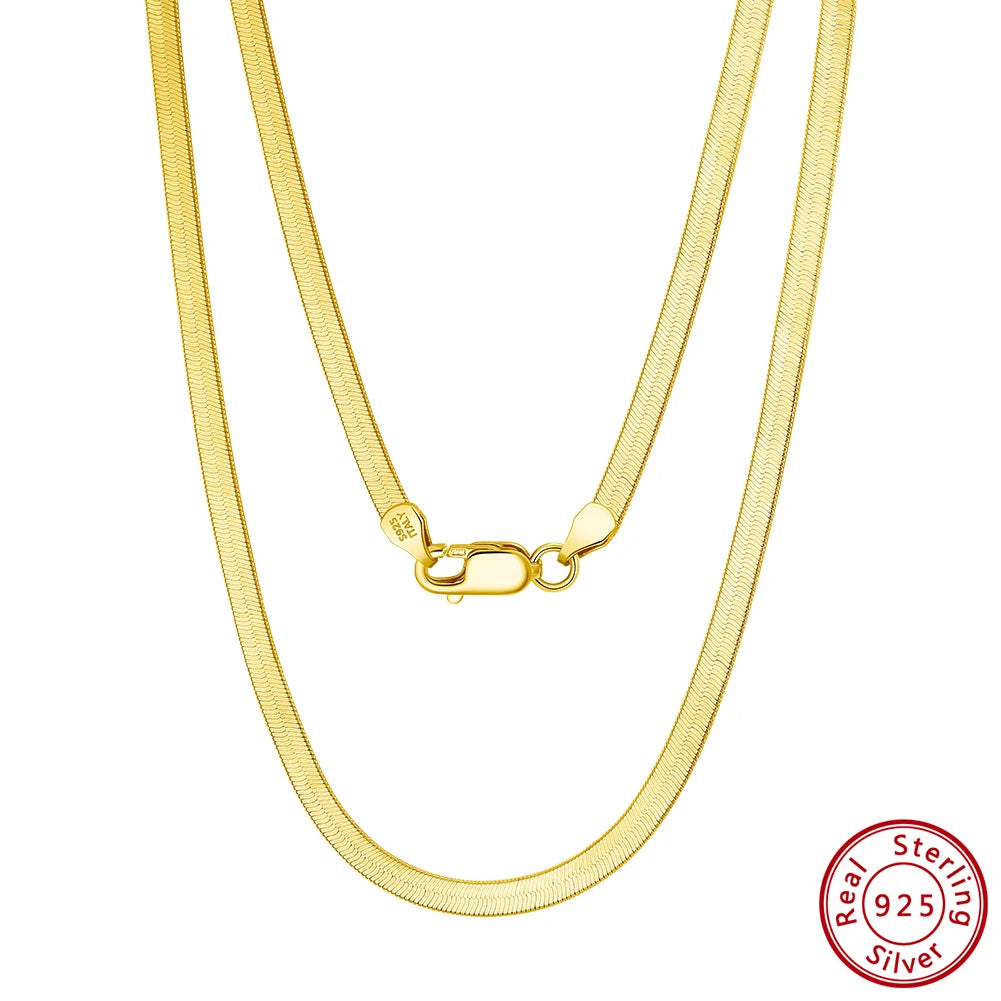 BSC35-3 Rhodium Over Genuine 925 Sterling Silver Italian Solid 3mm Flexible Flat Herringbone Chain Necklace for Men Women