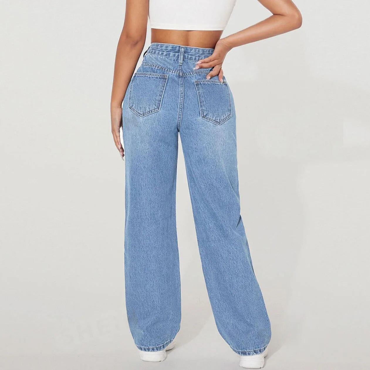 Hot Sale New Casual Wide Leg Ripped Straight Leg Women's Trousers Fashion Ladies Jean