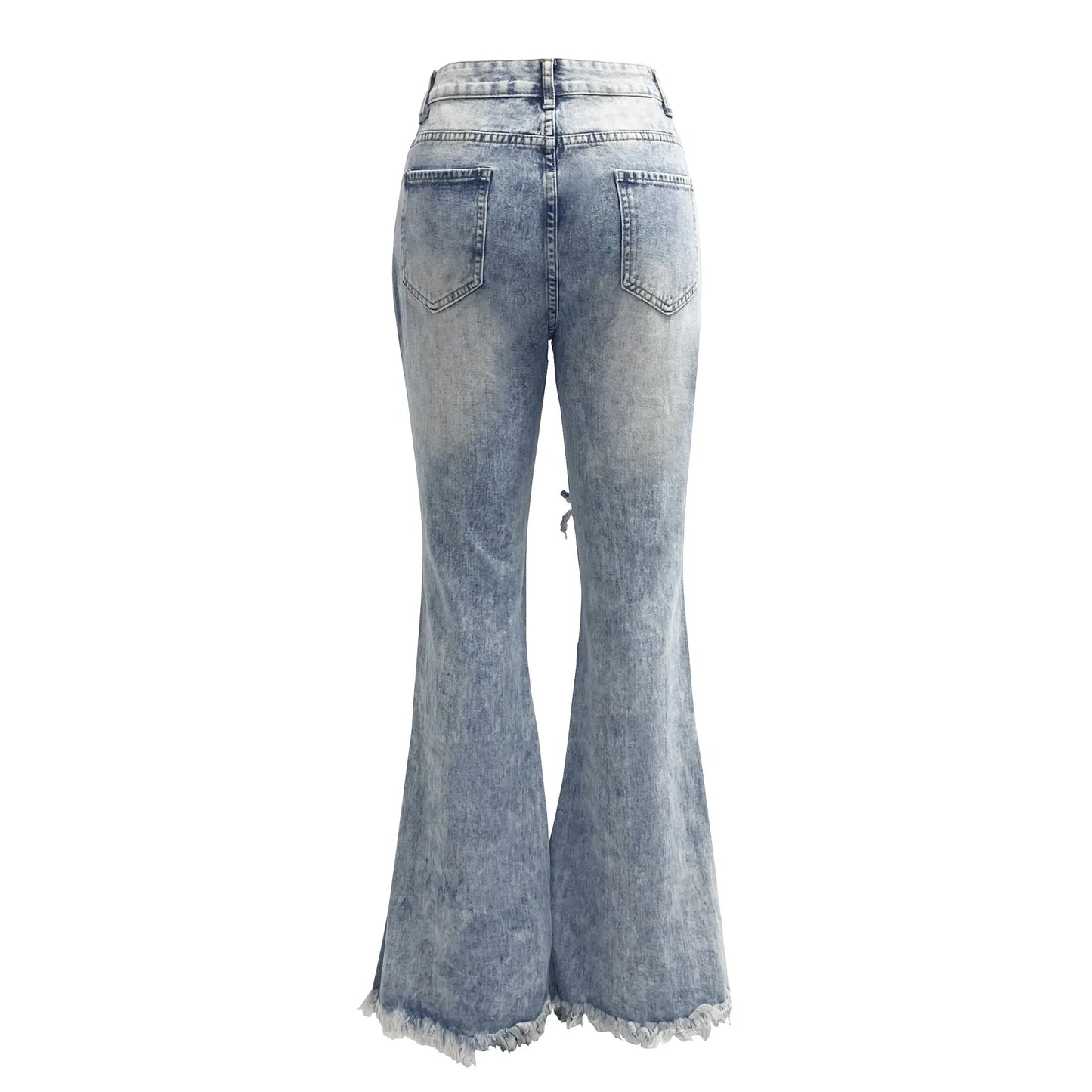 Womens Ripped Fringed Clothes Straight Trousers Ladies Blue Loose Wide Leg Mop Flared Pants Women's Baggy Casual Denim Jeans