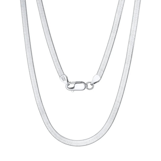 BSC35-3 Rhodium Over Genuine 925 Sterling Silver Italian Solid 3mm Flexible Flat Herringbone Chain Necklace for Men Women