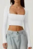 Women Spring Europe Nightclub Long Sleeve T-shirt Sexy Style Low-cut Square Collar Women's Crop Tops Solid Color Top T-shirt