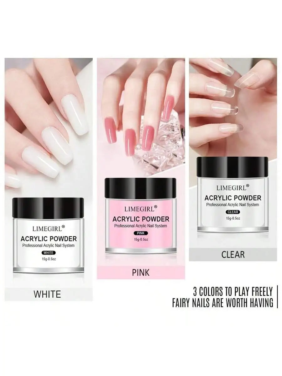 Professional Acrylic Nail Art Kit Complete Gel Nail Polish Powder Set for Manicures White Clear Pink Extension Nails All Needed